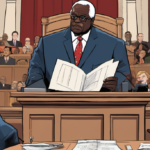 Clarence Thomas Critiques Racial Litmus Tests in Debate with Ted Cruz — AI-generated editorial illustration