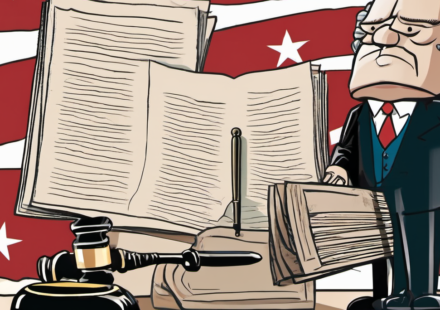 State Dept. Calls Judge’s Visa Freeze Overturn ‘Orwellian’ — AI-generated editorial illustration