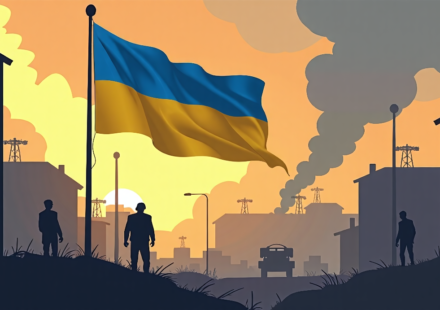 Putin Panicked as Ukraine Marks 35th Independence Day Amid Bombardment — AI-generated editorial illustration