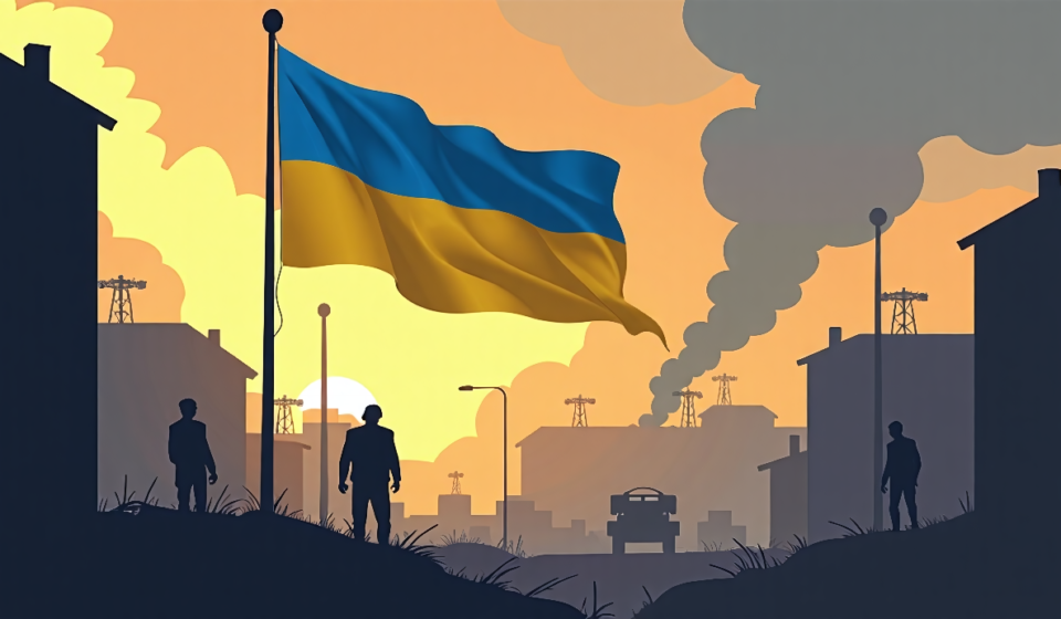 Putin Panicked as Ukraine Marks 35th Independence Day Amid Bombardment — AI-generated editorial illustration