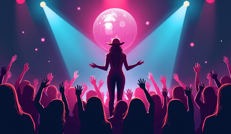 Kacey Musgraves Launches Tour with Disco Ball Stagecraft — AI-generated editorial illustration