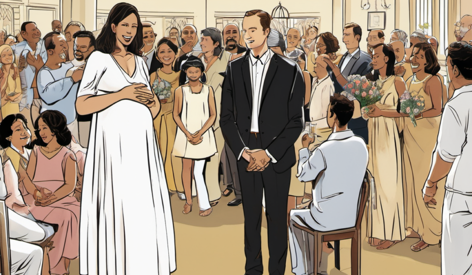 Pregnant Alex Cooper Turns Heads at Brother Grant’s Wedding — AI-generated editorial illustration
