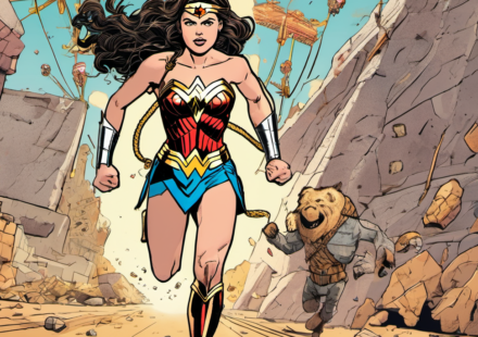 Sydney Sweeney Dons Wonder Woman for Fun Obstacle Course with Scooter Braun — AI-generated editorial illustration