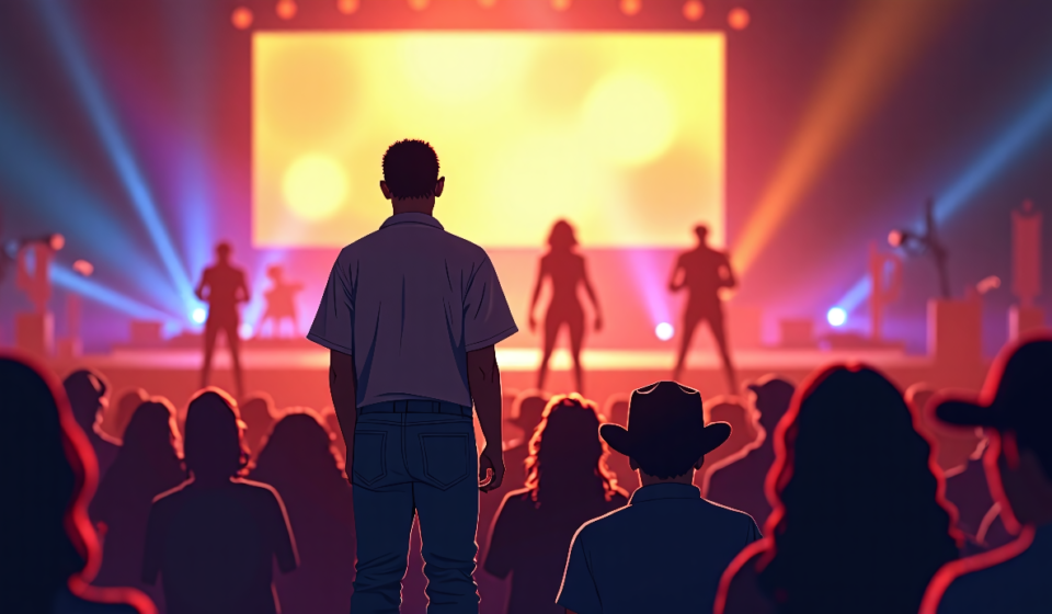 Drake Turns Up in Arkansas Crowd for Ella Langley’s Country Show — AI-generated editorial illustration
