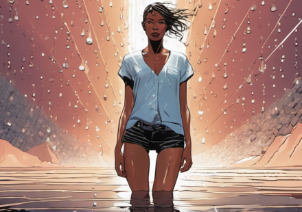 Model’s Wet T-Shirt Reveal Sparks Guess‑Game Frenzy — AI-generated editorial illustration