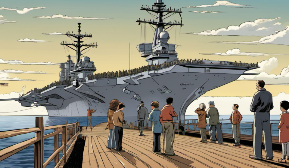 ICE Releases Father of U.S. Navy Sailor on USS Abraham Lincoln — AI-generated editorial illustration