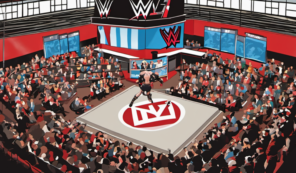 ESPN Denies Rumors of Ending WWE PLE Deal — AI-generated editorial illustration