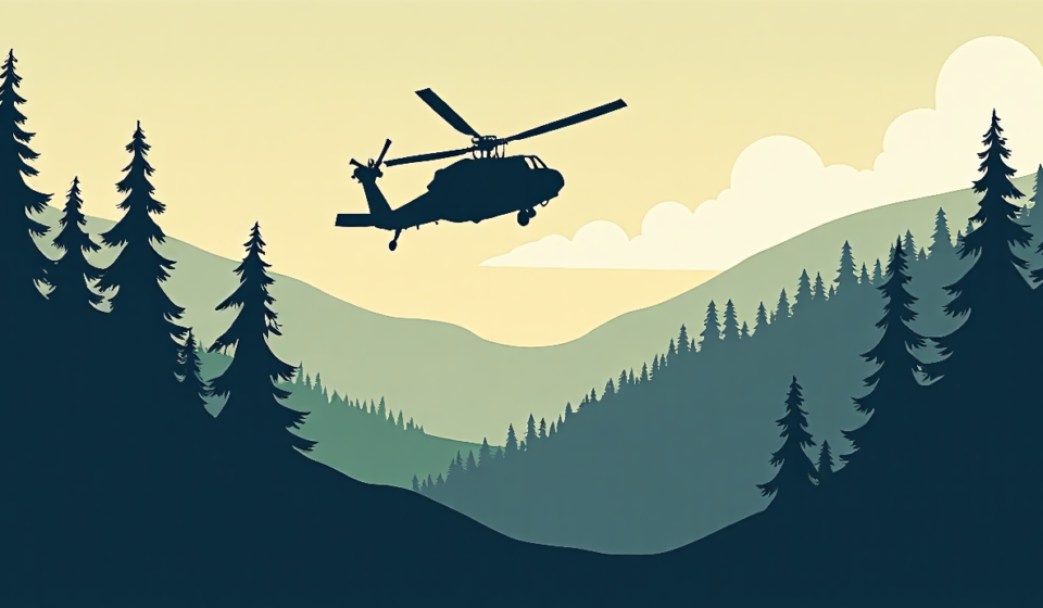 Black Hawk Helicopter Makes Unplanned Landing in Colorado Foothills — AI-generated editorial illustration