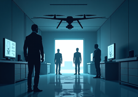 Former Russian Diplomat Warns UK Drone Factories Face Unknown Threats — AI-generated editorial illustration
