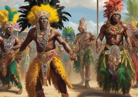 Mardi Gras Showdown: The Ancient Rivalries and Rituals Behind the Black Masking Indians — AI-generated editorial illustration