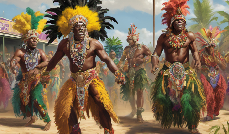 Mardi Gras Showdown: The Ancient Rivalries and Rituals Behind the Black Masking Indians — AI-generated editorial illustration