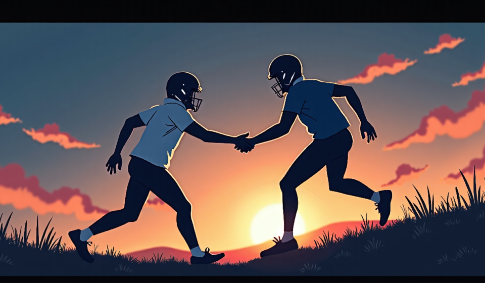 Jared Goff and Amon‑Ra St. Brown: The Unspoken Telepathy of Detroit’s New Duo — AI-generated editorial illustration