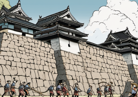 Volunteers Move 360‑Tonne Hirosaki Castle Keep by Hand — AI-generated editorial illustration