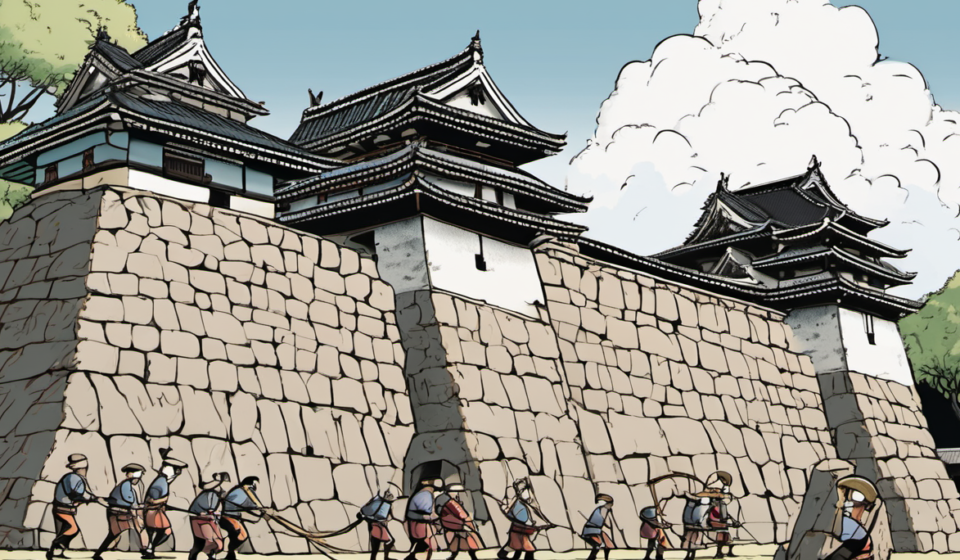 Volunteers Move 360‑Tonne Hirosaki Castle Keep by Hand — AI-generated editorial illustration