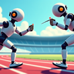 Humanoid Robots Beat Usain Bolt in Speed, Yet Master Tweezers with Ease — AI-generated editorial illustration
