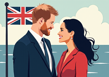 Prince Harry and Meghan Return to the U.K. After Six Years — AI-generated editorial illustration
