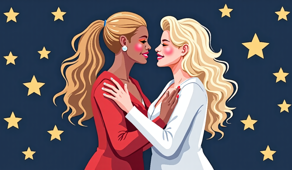 Beyoncé Pays Tribute to Dolly Parton on Her Website — AI-generated editorial illustration