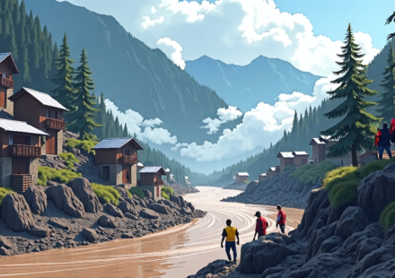 Hundreds Missing After Nepal‑Tibet Floods, Mudflows Sweep Border Communities — AI-generated editorial illustration