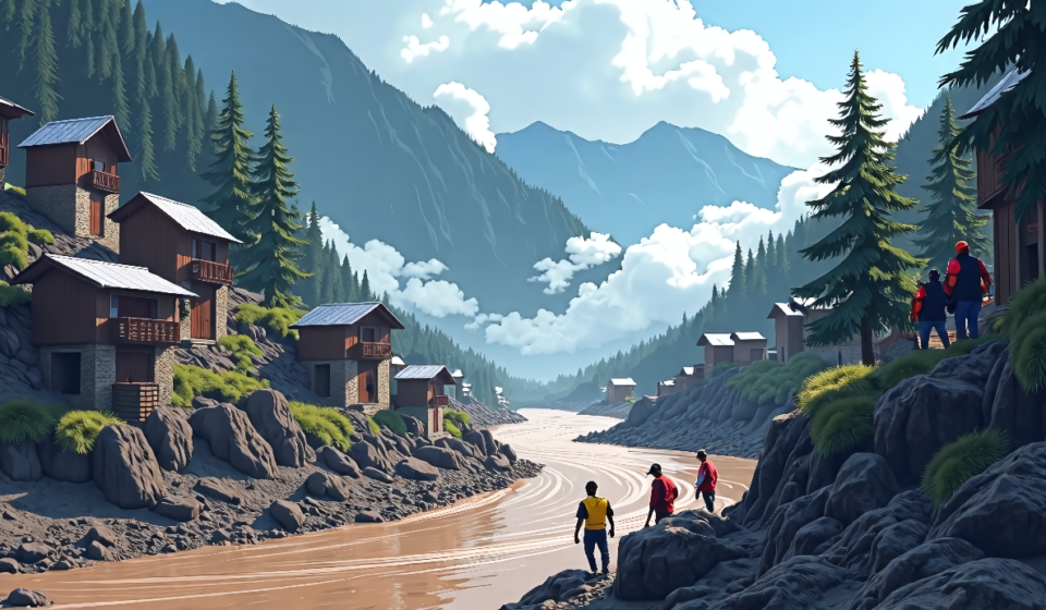 Hundreds Missing After Nepal‑Tibet Floods, Mudflows Sweep Border Communities — AI-generated editorial illustration