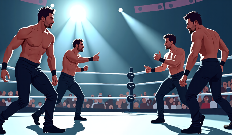 WWE’s Surprise OTM Alliance: Royce Keys, Bronco Nima & Lucien Price Storm Raw — AI-generated editorial illustration