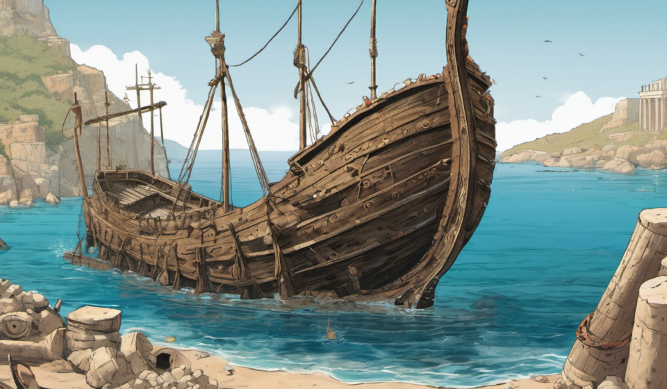 Ancient Amphorae Discovered in 2,400-Year-Old Shipwreck off Andros — AI-generated editorial illustration
