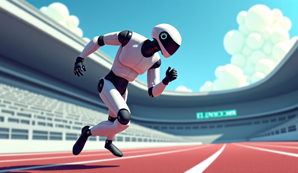 China’s Humanoid Robot Breaks Usain Bolt’s 100‑Meter Record — AI-generated editorial illustration