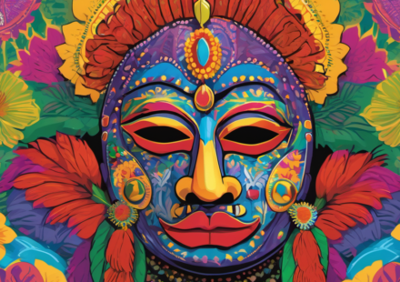 Margaret Atwood, Mardi Gras Indians, and the Psychedelic Journey: A Triumphant Exploration of Tradition and Resilience — AI-generated editorial illustration