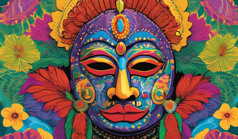 Margaret Atwood, Mardi Gras Indians, and the Psychedelic Journey: A Triumphant Exploration of Tradition and Resilience — AI-generated editorial illustration