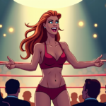 Trish Stratus Revisits Her Gravy Bowl Moment and WrestleMania 18 — AI-generated editorial illustration