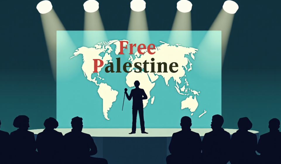 Oscars 2026: FCC Receives Complaints Over Bardem’s ‘Free Palestine’ Speech — AI-generated editorial illustration