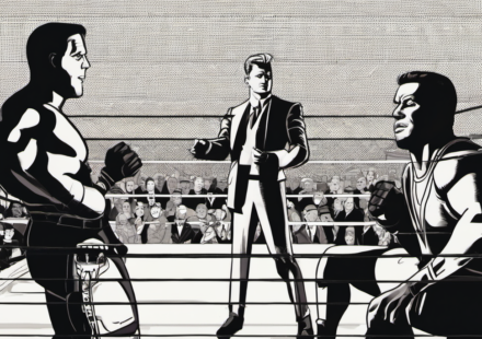 MJF Spotlights Four Rising AEW Stars Ahead of All In: London — AI-generated editorial illustration