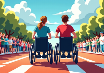 Couple Racing Marathon Majors Together, Inspiring Disabled Runners — AI-generated editorial illustration