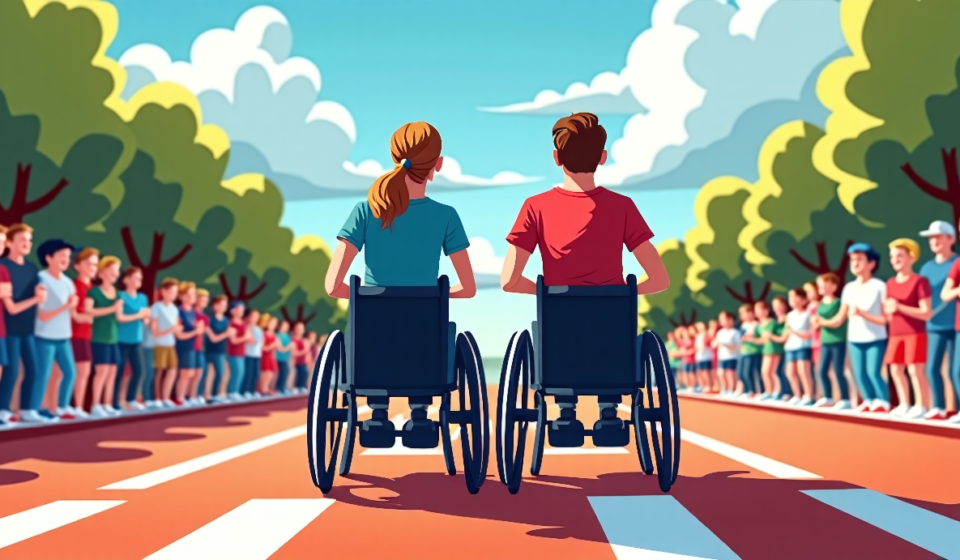 Couple Racing Marathon Majors Together, Inspiring Disabled Runners — AI-generated editorial illustration