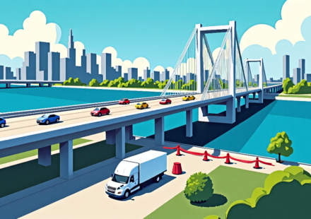 Gordie Howe Bridge Set to Open July 27, Linking Detroit and Windsor — AI-generated editorial illustration