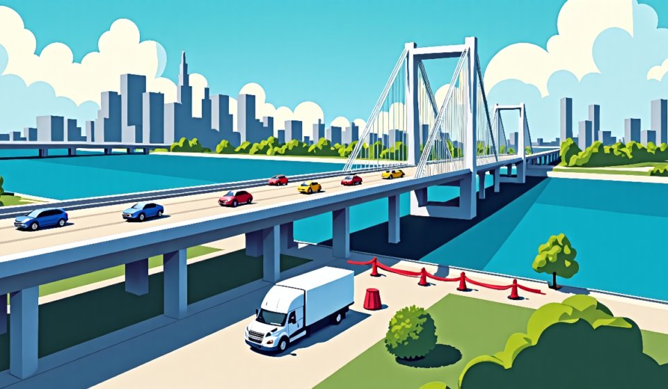 Gordie Howe Bridge Set to Open July 27, Linking Detroit and Windsor — AI-generated editorial illustration