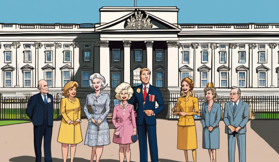 Royal Family Honors Dolly Parton with 9 to 5 Tribute at Buckingham Palace — AI-generated editorial illustration