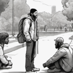 A Chance Encounter: How a Branded Backpack Reconnected a Former Athlete to Hope — AI-generated editorial illustration