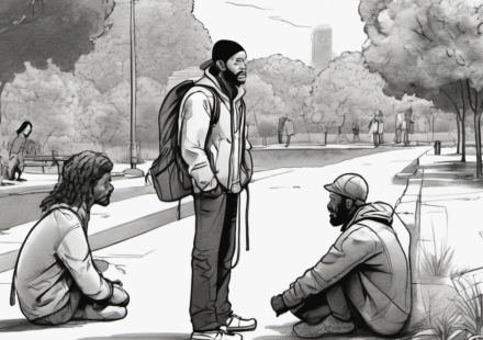 A Chance Encounter: How a Branded Backpack Reconnected a Former Athlete to Hope — AI-generated editorial illustration