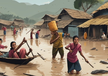 Survivors Recall Near-Death Moments Amid Nepal Flood Tragedy — AI-generated editorial illustration