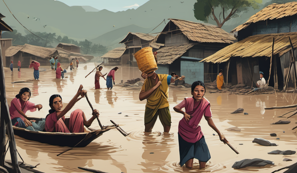 Survivors Recall Near-Death Moments Amid Nepal Flood Tragedy — AI-generated editorial illustration