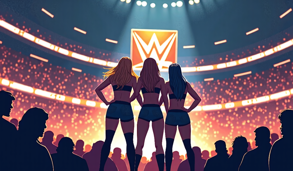 Bliss, Flair, Paxley Team Up for WWE Sunday Night Main Event — AI-generated editorial illustration