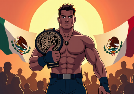 Penta El Zero Miedo Set to Challenge Roman Reigns in Mexico City — AI-generated editorial illustration