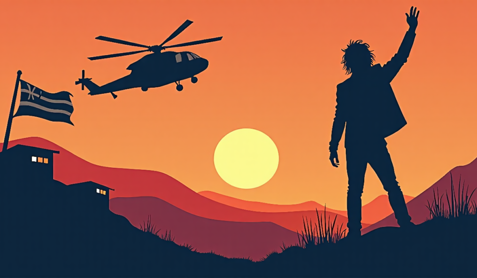Kid Rock’s Helicopter Stunt Sparks Army General’s Sudden Exit — AI-generated editorial illustration