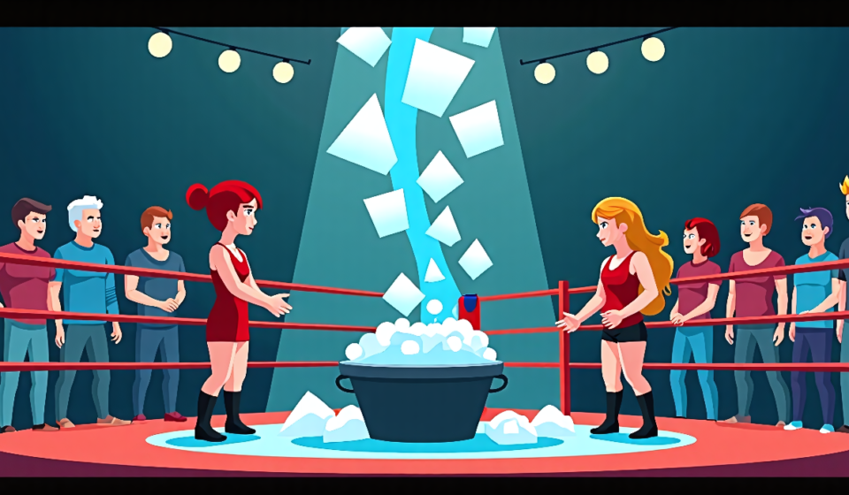 Killer Kross & Scarlett Lead ALS Ice Bucket Challenge in Wrestling — AI-generated editorial illustration