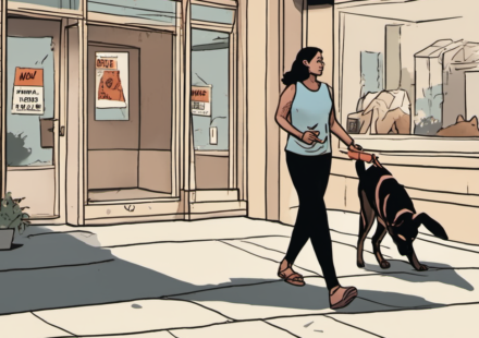 Woman Walking Dog on Hot Concrete Sparks Heated Exchange in SoCal — AI-generated editorial illustration