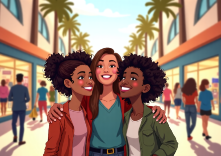 Bianca Censori Hosts Kardashian Cousins for Mall Day in L.A. — AI-generated editorial illustration