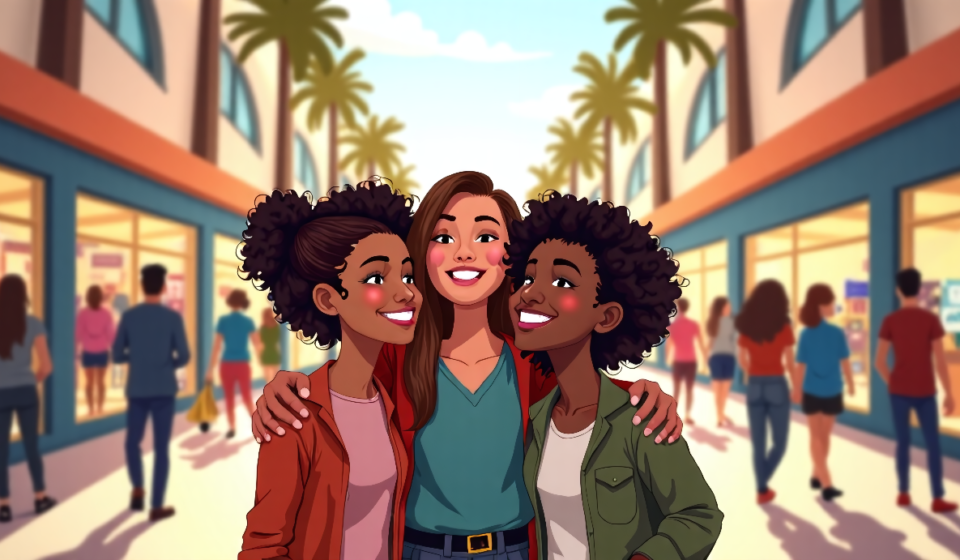 Bianca Censori Hosts Kardashian Cousins for Mall Day in L.A. — AI-generated editorial illustration