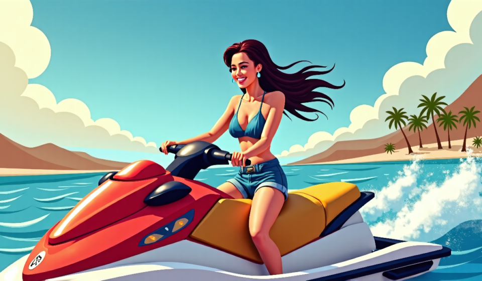 Sizzling Jet‑Ski Star: Guess the Singer Riding the Waves — AI-generated editorial illustration