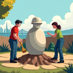 San Francisco Couple Discovers 150‑Pound Limestone Mystery in Backyard — AI-generated editorial illustration