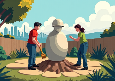 San Francisco Couple Discovers 150‑Pound Limestone Mystery in Backyard — AI-generated editorial illustration